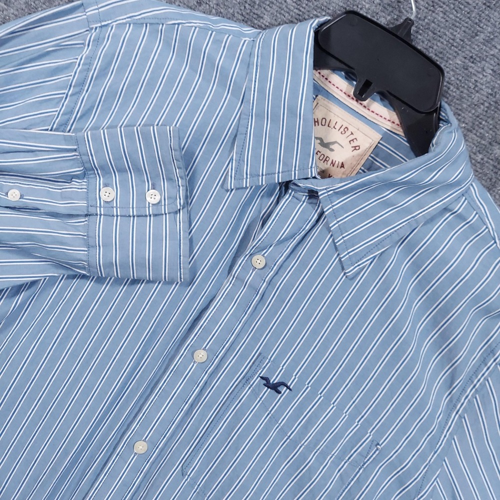 Vintage‎ Hollister Shirt Mens XL Blue White Stripe Button Front Long Deadstock